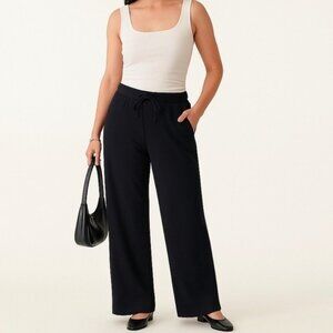 OGL Move Wide-Leg Size L Drape Knit Pants Mid Rise Black Drawstring Waist Womens